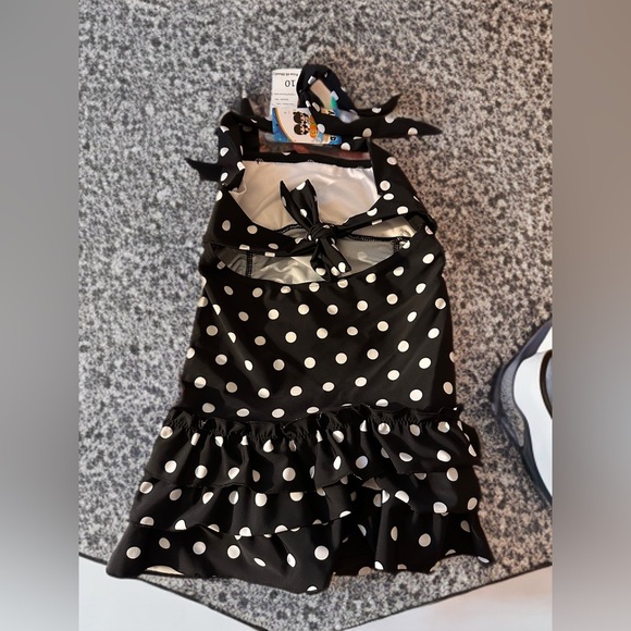 NWT Girls Kids Adjustable Swimsuits Black White Polka Dot Size 10 - Picture 9 of 12